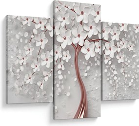 Obraz - Obraz bieleho stromu s kvetinami, rosegold (90x60 cm)