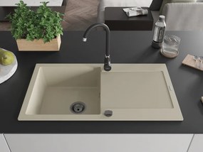 Mexen Leo, drez granitový 900x500x190 mm, 1-komorový, béžová s čiernym sifónom, 6501901010-69-B