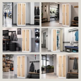 Dvojkomorová zamestnanecká skrinka biela, dub sonoma, 600x1800x500 mm: KACPER II Eco Design