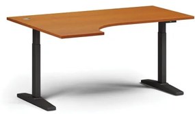 Výškovo nastaviteľný stôl, elektrický, 675-1325 mm, rohový ľavý, doska 1600x1200 mm, čierna podnož, čerešňa