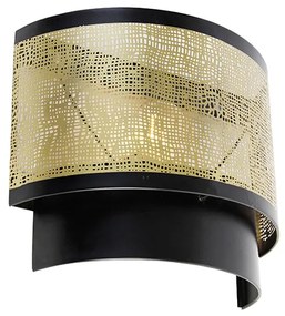 Vintage nástenná lampa čierna s mosadzou 30x25 cm - Kayleigh
