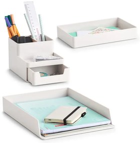 Zeller Present Súprava 3 plastových organizérov na písacie a kancelárske potreby, UNTENSIL, biely