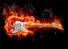 Sklenený obraz - Gitara v plameňoch (70x50 cm)