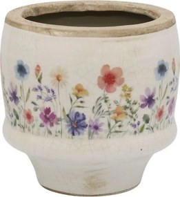 Béžový antik keramický obal kvetináč s kvetmi Fleurville S - Ø 12*10 cm