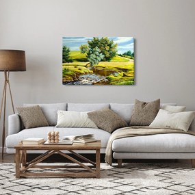Obraz - Rieka medzi lúkami, olejomaľba (90x60 cm)