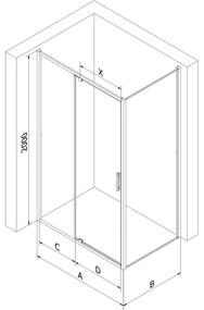 Mexen Exo, výklopný sprchový kút 140 x 95 cm, číre sklo, zlatá, 819-140-095-50-00