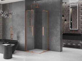 Mexen Velar L Duo, sprchový kút s posuvnými dverami 90 x 90 cm, 8mm číre sklo, medená matná, 871-090-090-02-03-65