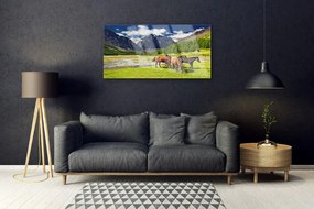 Obraz plexi Hory stromy kone zvieratá 100x50 cm
