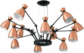 Závesné svietidlo Faro Retro 12L, meď, nastaviteľné ramená, E14, 300 cm