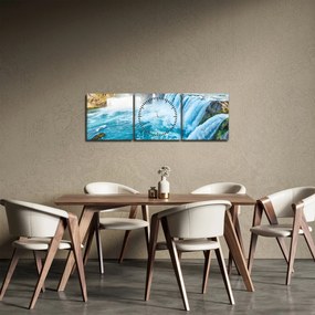 Obraz - Vodopád Godafoss (s hodinami) (90x30 cm)