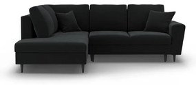 Čierna zamatová rozkladacia/s úložným priestorom rohová pohovka (ľavý roh/do L) Kyoto – Cosmopolitan Design