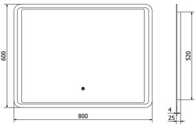 Mexen Zusa, LED kúpeľňové zrkadlo s podsvietením 80x60 cm, 6000K, ochrana proti zahmlievaniu, 9808-080-060-611-00