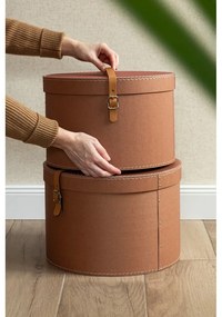 Hnedé kartónové úložné boxy v súprave 2 ks s vekom/dekoratívne ø 37,5x25 cm Rut Restore Paper Laminate – Bigso