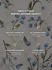 Bavlnené obliečky Renforcé - Čučoriedky prírodné 140 × 200 cm, 70 x 90 cm