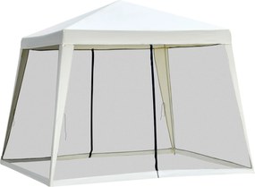 Záhradný pavilón Outsunny Gazebo Party Stan Nepremokavý stan s komárovou sieťou Kov + Polyester Kremovo biely 3 x 3 m | Aosom