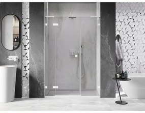 Mexen Lunar L, ľavé otočné sprchové dvere 135 cm, 8mm číre sklo, biely profil, 834SL-135-050-20-00-L