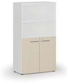 Kombinovaná kancelárska skriňa PRIMO WHITE, dvere na 2 poschodia, 1434 x 800 x 420 mm, biela/breza
