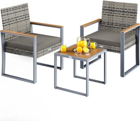 InternetovaZahrada Ratanový balkónový set 1+2 - šedá/drevo