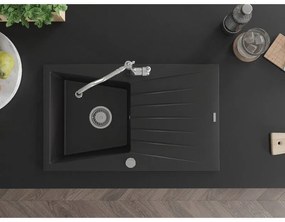 Mexen Cesar, 1-komorový granitový drez 775x470x190 mm a drezová batéria Carla, čierna, 6514-77-670700-00