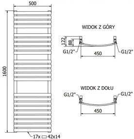Mexen Bachus, elektrické vykurovacie teleso 1600 x 500 mm, 900 W, zlatá lesklá, W109-1600-500-2900-50