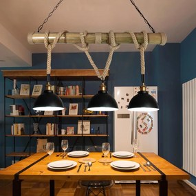 Závesné svietidlo H82 industrial, kupola 3 74201 - kov / bambus - Čierna