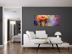 Obraz - Bicykel s kvetmi (120x50 cm)