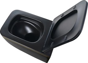 BPS-koupelny Závesná WC misa so SoftClose sedadlom HYD-6780, čierna matná/zlatý lem