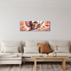 Obraz - Vták s jarabinou (s hodinami) (90x30 cm)