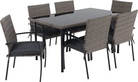 Záhradný 7-dielny ratanový set, sivá, KEON