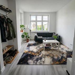 Protišmykový koberec NOVO mramor čierny / zlatý