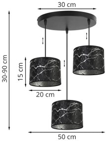Závesné svietidlo WERONA 3, 3x čierne textilné tienidlo so vzorom, O, S