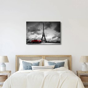 Obraz - Eiffelova veža a červené auto (90x60 cm)