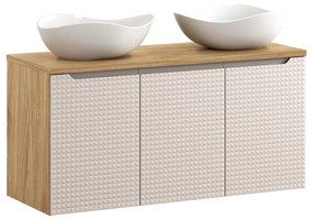 Závesná skrinka Luxor béžová s doskou a umývadlami 120 cm dub olejovaný/béžová