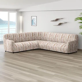 Bielastické poťahy OCEANO NOVÉ béžové rohová sedačka (š. 350 - 530 cm)