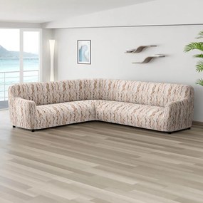 Bielastické poťahy OCEANO NOVÉ béžové rohová sedačka (š. 350 - 530 cm)