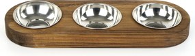Sada 3 ks kovových misek pro zvířata v dřevěném rámu PETTO ořech