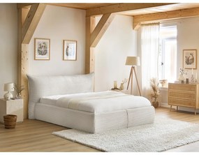 Krémovobiela čalúnená dvojlôžková posteľ s úložným priestorom s roštom 160x200 cm Jade – Bobochic Paris