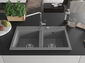 Mexen Hektor žulový drez 2-komorový 800 x 480 mm, sivý, sifón chróm - 6521802000-71
