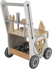ISO Trade Detská dielňa 3 v 1 s dreveným náradím – chodítko, dielnička a úložný vozík 3+