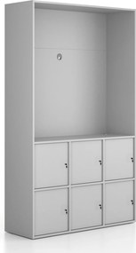 Kancelárska skriňa FRAME, 6x dvere, priestor pre TV, 1299 x 450 x 2162 mm, cylindrický zámok, sivá