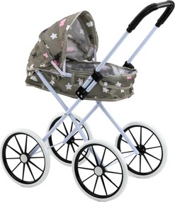 LEAN Toys Kočík pre bábiky veľké kolesá skladací hviezdy oblaky sivý 60 cm