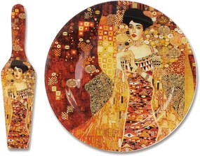 Sklenená tácka okrúhla 30 cm s lopatkou Gustav  Klimt Adela Bloch, CARMANI