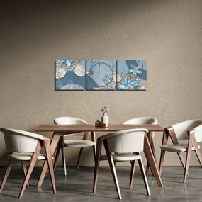 Obraz - Modré kvety (s hodinami) (90x30 cm)