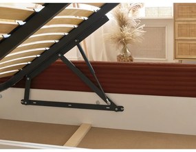 Čalúnená dvojlôžková posteľ v tehlovej farbe s úložným priestorom a roštom 160x200 cm Jade – Bobochic Paris