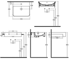 Isvea - Polozapustené umývadlo SOTT AQUA 59x49 cm keramika/biela