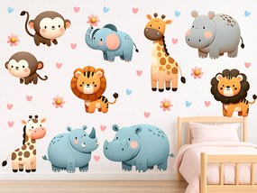 Zvieratká zo ZOO textilní prelepiteľné nálepky na stenu list 75 x 57 cm