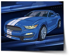 Sablio Plagát Mustang Modré pozadie s pruhmi - 90x60 cm