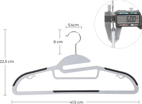 Plastové vešiaky na šaty, odolné, protišmykové, 50 ks, šedé