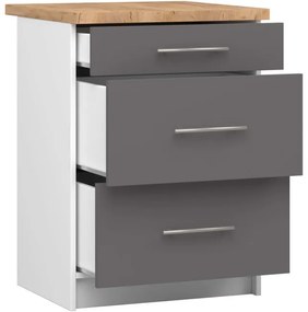Spodná kuchynská skrinka s doskou OLIWIA S60 3SZ biela / grafitová / sivá