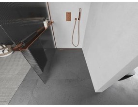 Mexen Kioto+ L, sprchová zástena Walk-In s poličkou a vešiakom 90 x 200 cm, 8mm sklo s rebrovým vzorom, ružové zlato profil, 800-090-123-60-09